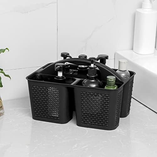 Plastic Portable Shower Caddy Basket with Handle, 3 Compartments, Black - Image 2