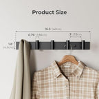 Black Wall Mounted Coat Rack – 5 T-Shaped Hooks on 16.5" Rail, (2 Pack) - Image 2