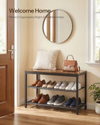 HOOBRO Shoe Bench, 3-Tier Shoe Rack, Industrial Shoe Organizer Storage Bench, 29.5 inches Entry Bench with Mesh Shelves, for Entryway, Living Room, Hallway, Easy Assembly, Rustic Brown BF75HX01 - Image 3