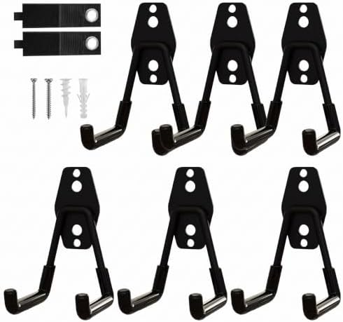6-Pack Small Square Heavy Duty Garage Hooks, Ideal for Hanging Ladders, Bikes, Tools, Garage, Garden, Basement, Shed, Utility Room Storage (Black) by CRXCRC