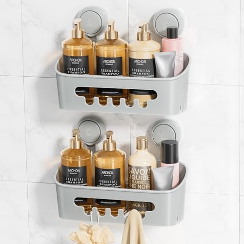 LEVERLOC Shower Caddy Suction Cup,Shower Organizer Bathroom Shelf,Grey 2pcs by LEVERLOC