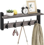 Homode Wall Hooks with Shelf, Coat Rack Wall Mount, Entryway Shelf with Hooks for Clothes, Backpack, Key, Purse - Rustic Grey by Homode