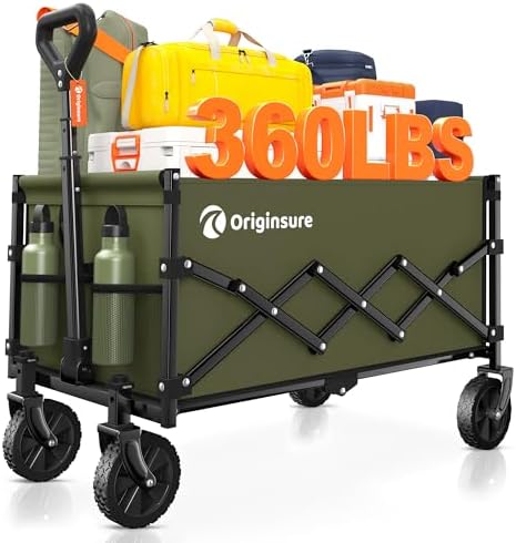 Originsure 110L Portable Collapsible Wagon Cart, 360lbs Heavy Duty, Green by Unknown