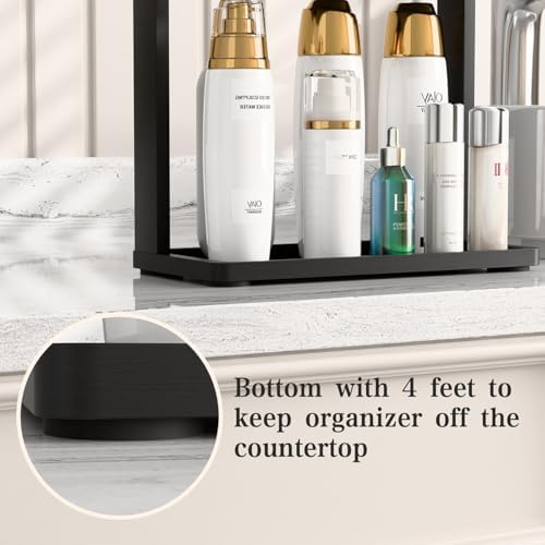 PEKER Bamboo Bathroom Organizer Countertop – Small Vanity Storage Shelf for Makeup, Perfume, Skincare – Natural Cosmetics Display Rack for Dresser, Sink, Kitchen –Black - Image 7