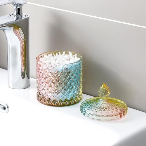 rejomiik 2 Pack Qtip Holder Apothecary Jars with Lid, Thick Glass, Rainbow - Image 5