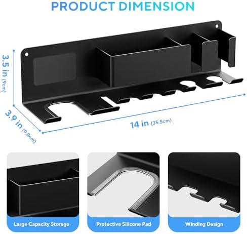 Hair Dryer Holder Wall Mounted, Blow Dryer Holder, Metal Hair Tool Organizer, Curling Iron, Straightener Holder, Hair Accessories Tools Organizer Storage for Bathroom（Black） - Image 2