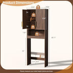 VINGLI Over The Toilet Storage Cabinet, Mid Century Modern Bathroom Organizer with Fluted Doors, Freestanding Wooden Space Saver Stand with Adjustable Shelves for Laundry, Dark Walnut - Image 2