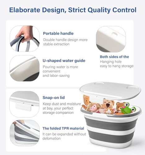 Collapsible Bucket, Upgraded 16L (4.2 Gallon) Collapsible Mop Bucket with Multi-Functional Lid, Foldable Portable Bucket Camping Beach Sand Pool Boat Fishing-Water Pot Pail-Space Saving Square - Image 5