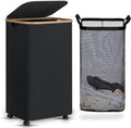 efluky Laundry Basket with Wheels, Tall Rolling Laundry Hamper with Lid and Removable Bag, Aesthetic Dirty Clothes Hamper on Wheels for Laundry Room, Bedroom, Dorm and Bathroom, 100L Black by efluky