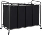 STORAGE MANIAC Laundry Sorter 4 Section, 47.5 Gal (180 L) Laundry Hamper with Wheels, Clothes Divider Basket Sorter, Separator Hamper Cart with Removable Bags, Black by STORAGEMANIAC