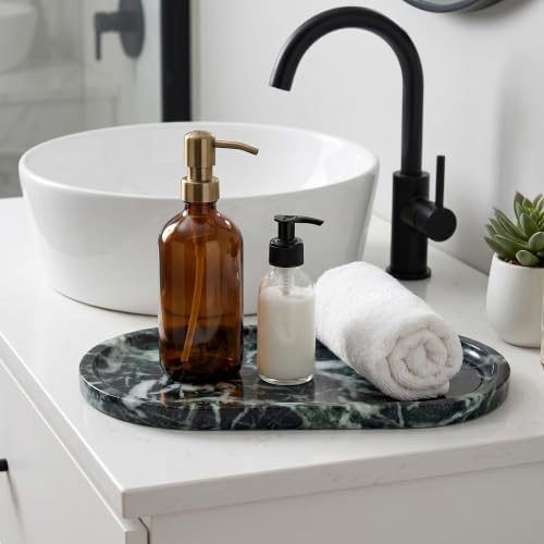 YKAJO Snowflake Green Oval Marble Tray, 11.8x5.9 Vanity Perfume Organizer - Image 6