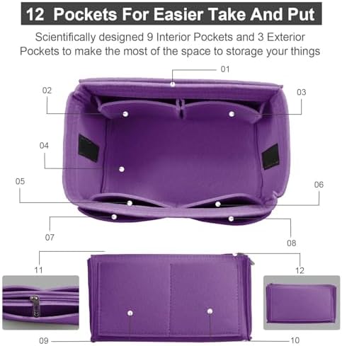 OMYSTYLE Purse Organizer Insert, Felt Tote Bag Organizer Insert with 5 Sizes, Handbag Dividers for Inside Purse, Compatible with Longchamp, Neverful, Speedy and More - Image 3
