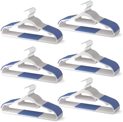 60 Pack Heavy Duty Plastic Hangers, Non Slip Clothes Hangers with Rubber Pads and 360° Hook - Thin Space Saving Hanger, Closet Organizer for Shirt, Pants, Suit, Skirt,Coat - Blue by MLKJHHI