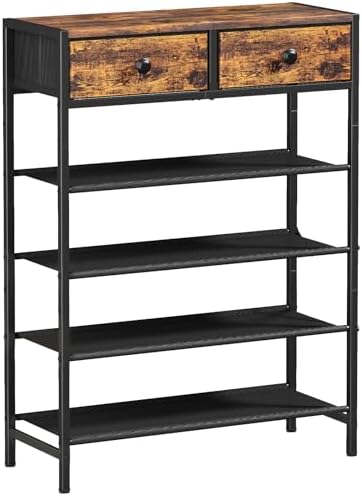 5 Tier Shoe Rack with 2 Drawers, Rustic Brown by UNITSTAGE
