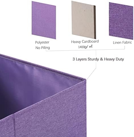 HOONEX Foldable Storage Bins with Lids, Pack of 2, Storage Boxes with 2 Carrying Handles and Sturdy Heavy Cardboard, 16.5" L x 11.8" W x 7.5" H for Shoes, Books, Clothes, Purple - Image 3