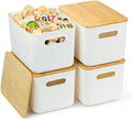 Ohmlove 4 Pack Storage Bins with Bamboo Lids,Stackable Box for Organization by OHMLOVE