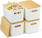 Ohmlove 4 Pack Storage Bins with Bamboo Lids,Stackable Box for Organization by OHMLOVE