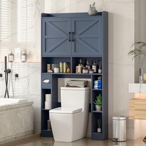 Vabches Over The Toilet Storage Cabinet with Barn Doors, Blue by Vabches