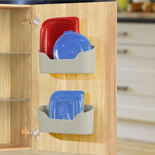 2 Pack Lid Organizers Inside Cabinet, No Drilling Adhesive Over Door Organizer, Cabinet Door Organizer Bin Holder Caddy, Over Cabinet Organizer Storage Lid Organizer for Kitchen(Grey) by ROLIZOE