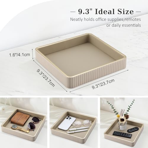 GORESE Square Perfume Tray Nightstand Organizer, PU Leather Purse Bowl Jewelry Trays for Dresser, Trinket Dish Catchall Bowl for Keys, Decorative Vanity Tray, Gift for Women, Beige(9.3'' × 9.3'') - Image 6