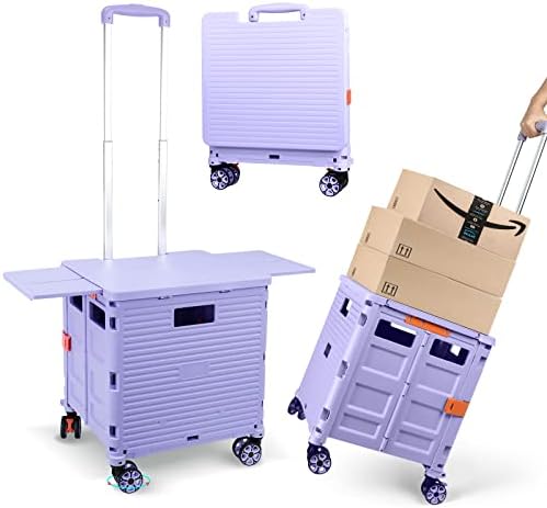 Foldable Utility Cart Folding Portable Rolling Crate with Magnetic Extended Lid,360°Rotate Wheels,176LBS Load Capacity,Heavy Duty Durable Dolly Cart for Teacher Tourist Shopping Office Outdoor by ZIYOULANG