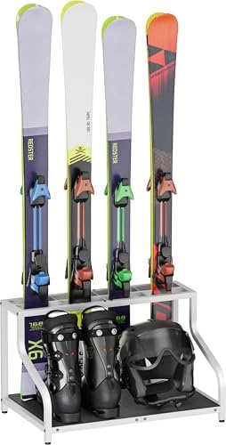 Mondazie Ski Storage Rack for Garage, 4 Pair White by Mondazie