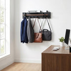 Modern Rustic Wood Coat Rack Wall Mount with Shelf, 7 Hooks, Black - Image 7