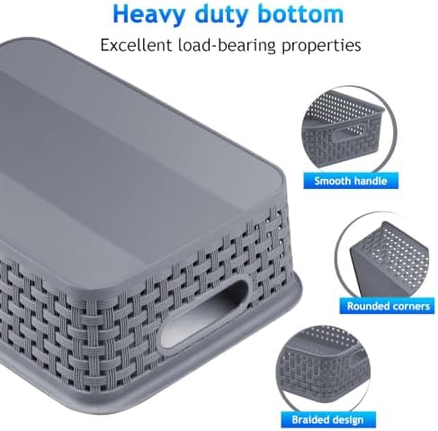 12 Pack Plastic Storage Baskets, Small Baskets for Organizing, Plastic Storage Bins Wicker Pantry Organizer Bins Household Toys for Laundry Room, Bedrooms, Kitchens, Cabinets, Countertops - Image 3