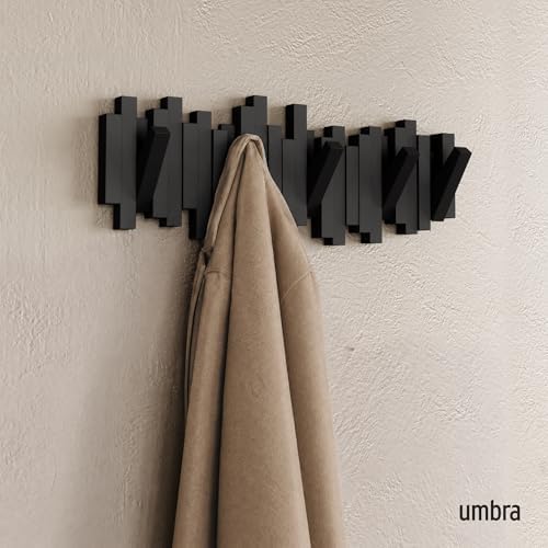 Umbra Sticks Wall Mount Coat Rack, 5 Hook Retractable Pegs, Black - Image 2