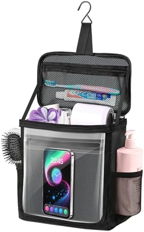 Hanging Shower Caddy Portable, Travel Toiletry Bag for Men & Women, Large Capacity with Hook,Dorm Room Essentials With Waterproof Phone Compartment, for Bathroom, Picnic, Gym, Travel(Black) by Kebrela
