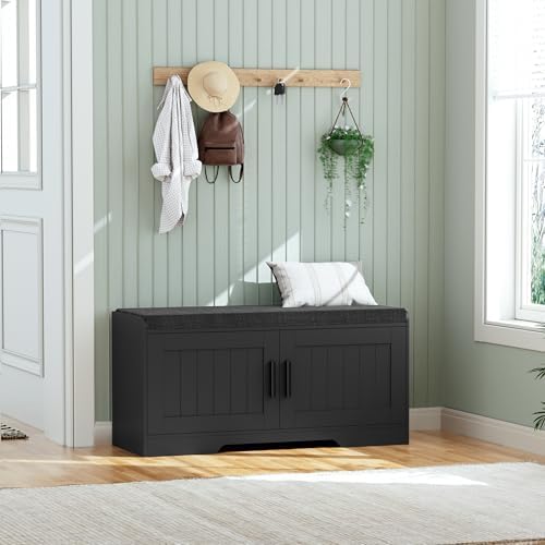Homleke Shoe Storage Bench, 2 Doors & Thickened Padded Seat Cushion by Homleke