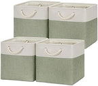 Temary Cube Storage Baskets for Shelves 12 Inch Storage Cubes 4pack Fabric Storage Baskets for Organizing Clothes, Closet Basket with Rope Handles for Home (White&Green) by TEMARY