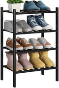 BMOSU 4-Tier Bamboo Small Shoe Rack Premium Stackable Shoe Shelf Storage Organizer for Hallway Closet Living Room Entryway Organizer (Black Bamboo) by BMOSU