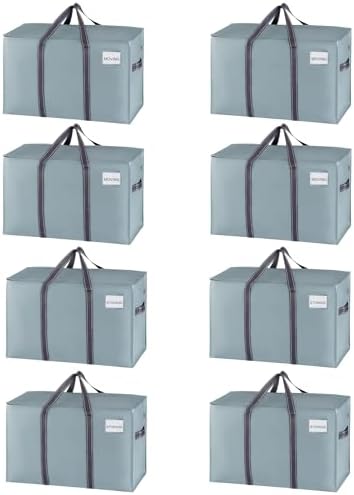 VENO 8 Pack Heavy Duty Moving Bags, Extra Large Storage Bags with Reinforced Handles & Strong Zippers, Foldable & Reusable Moving Box Alternative for Clothes & Dorm Storage by Veno