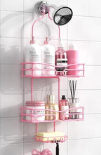 DAOYA Pink 3-Tier Over Head Shower Caddy with Soap Holder & 6 Hooks - Hanging Shower Caddy for Bathroom Organizer by DAOYA
