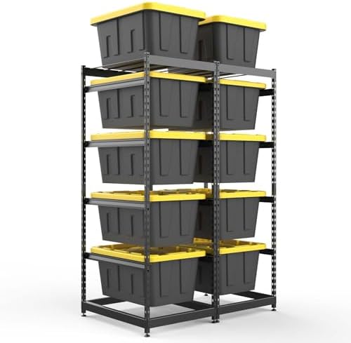 FERO 27 Gallon Tote Storage Rack, Heavy-Duty Storage Bin Rack Organizer, 5-Tier Standing Storage Bin Shelves, 250 lb Capacity, Maximize Space for Garage, Warehouse, Utility(Totes Not Included) by FERO