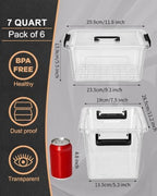 EOENVIVS Plastic Storage Bins with Lids 6 Pack Storage Organizer, 7 Quart Stackable Storage Boxes with Buckle Lids and Handle easy for Home Office Pantry Organization, Clear - Image 2