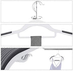 SONGMICS Pack of 30 Coat Hangers, Space-Saving Plastic Clothes Hangers | Non-Slip, 0.2 Inches Slim, 16.5 Inches Wide, 360° Swivel Silver Hook, White and Dark Gray, UCRP20WG30 - Image 4