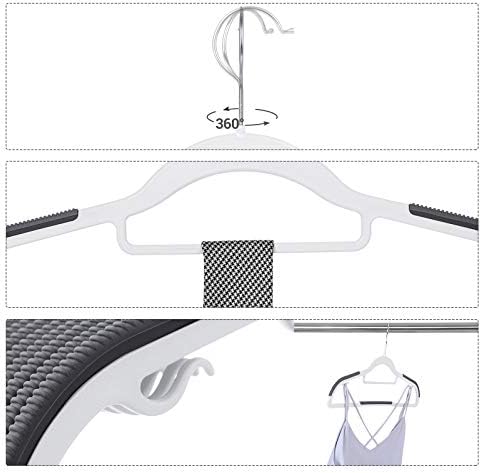 SONGMICS Pack of 30 Coat Hangers, Space-Saving Plastic Clothes Hangers | Non-Slip, 0.2 Inches Slim, 16.5 Inches Wide, 360° Swivel Silver Hook, White and Dark Gray, UCRP20WG30 - Image 4