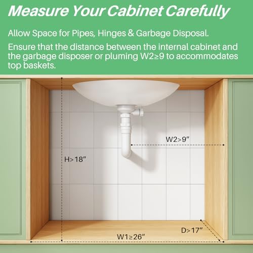 Under Sink Organizer, 1-Pack Pull Out Cabinet Organizer 2 Tier Metal Slide Out Storage Shelf Rack, L-Shaped Adjustable Height,Mesh Sliding Drawer for Kitchen, Bathroom, Laundry, Pantry, Green, XL - Image 2