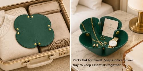 Grained Faux Leather Flower Shaped Valet Tray Large, Dark Green - Image 3