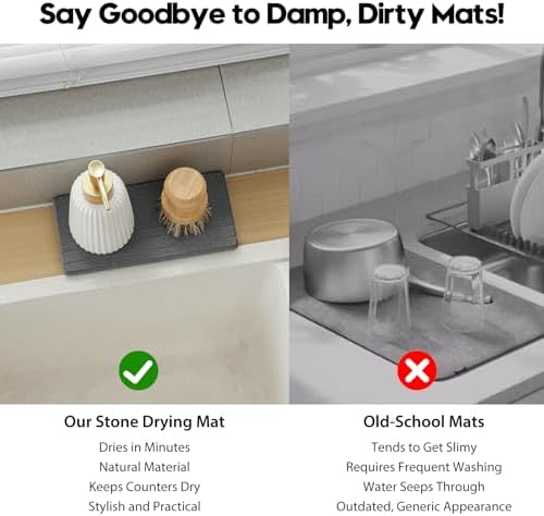 3 Pack Diatomite Stone Sink Tray, Water Absorbing Mat for Kitchen & Bathroom Counter, Quick Dry Soap Dish Makeup Vanity Caddy,Sponge Holder Organizer, Dark Gray 1pc of 8"x 3.8" and 2pcs of 3.8"x 3.8" - Image 4