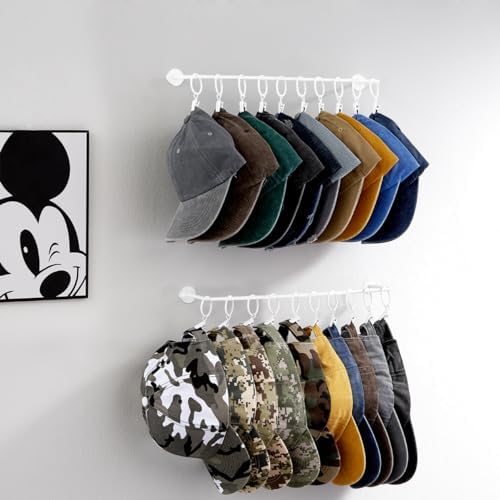 Hat Rack Wall Cap Organizer - Baseball Hat Racks Display Holder with 40 Hooks - Modern Metal Black Hats Storage Wall Mounted Caps Hanger Set of 4 for Closet Door Bedroom Entryway Laundry(White) by Viklluyr