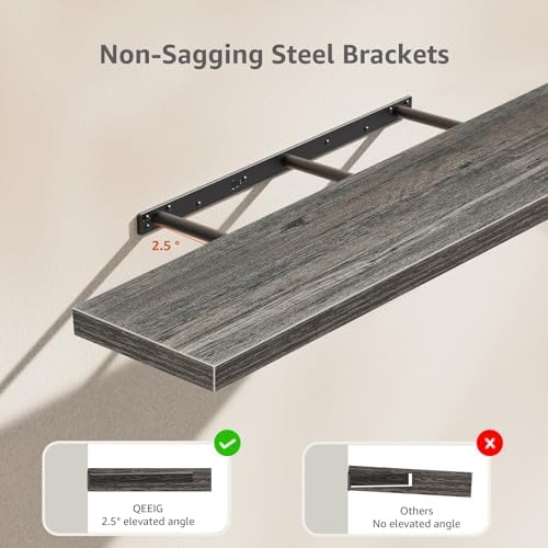 QEEIG Floating Shelves for Wall 47.2" Extra Long - Wall Mounted Shelf Bathroom Kitchen Living Room Bedroom Farmhouse Home Decor Display Bookshelf Large 47.2 x 9.3 inch Set of 2, Grey (008-120GY) - Image 4