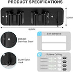 homeasy Wall Mount Mop and Broom Holder, Heavy Duty Stainless Steel Organizer Rack with Hooks | 2-Pack, 2-in-1 No Drill & Screw Installation, Black - Image 5