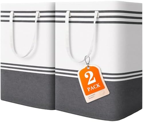 2 Pack Large Home Laundry Basket, Laundry Hamper, Freestanding Waterproof Dirty Clothes Bag, Tall Clothes Hamper - Extended & Reinforced Handles for College Dorm, Family (Light Grey/125L) by EpicTotes