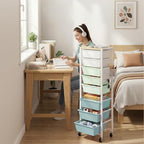 Rolling Cart with Drawers, Rolling Storage Cart with Large Plastic Drawers & Wooden Tabletop, Utility Cart with Pegboards & Basket, Storage Drawers Cart for Living Room, Classroom, Bedroom, Office - Image 5
