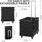VECELO Foldable Shopping Cart with Wheels, Collapsible Rolling Crate for Groceries, Folding Storage Box with Handle, Three Modes of Use, Ideal for Teacher, Trip, Outdoors, Etc., 23GAL, Black - Image 2