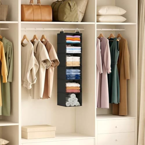 Lifewit Hanging Closet Organizer and Storage for Clothes 6 Tier | Portable, Foldable, Fabric, Top of Shelves with 2 Sturdy Hooks, Clothing Organization for Wardrobe, Dorm, Bedroom, Black - Image 2