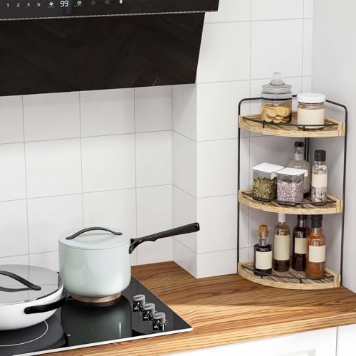 Fixwal 3 Tier Corner Bathroom Countertop Organizer Vanity Shelf Light Brown - Image 6